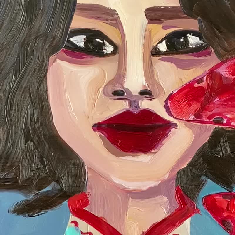 美女 油画 原创艺术 女人肖像 野兽派 亚洲女人 抽象肖像 - 墙贴/壁贴 - 其他材质 红色