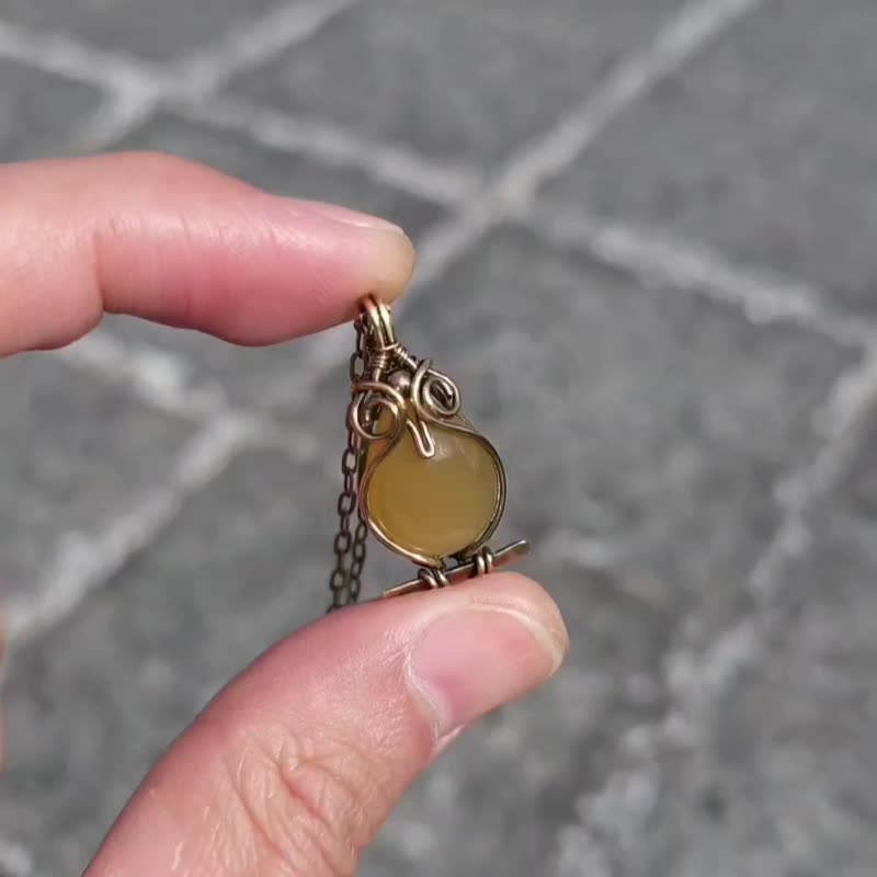 猫头鹰玛瑙项链 金属编织 矿石项链 玛瑙 复古饰品 手作饰品 - 项链 - 铜/黄铜 