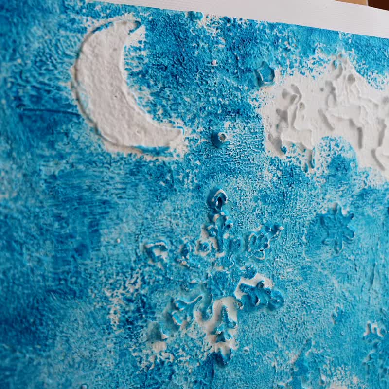 圣诞老人雪橇绘画圣诞节质感原创艺术冬夜谷仓 - 海报/装饰画/版画 - 其他材质 蓝色