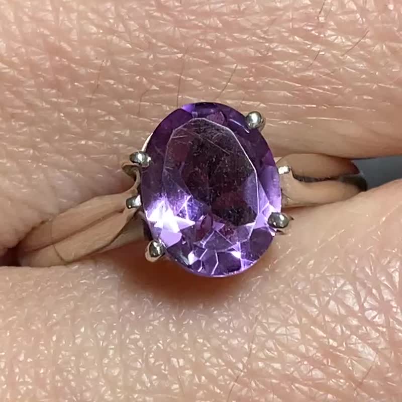 天然 紫水晶 皇冠抓镶 戒指 尼泊尔 手工制 925纯银 - 戒指 - 水晶 