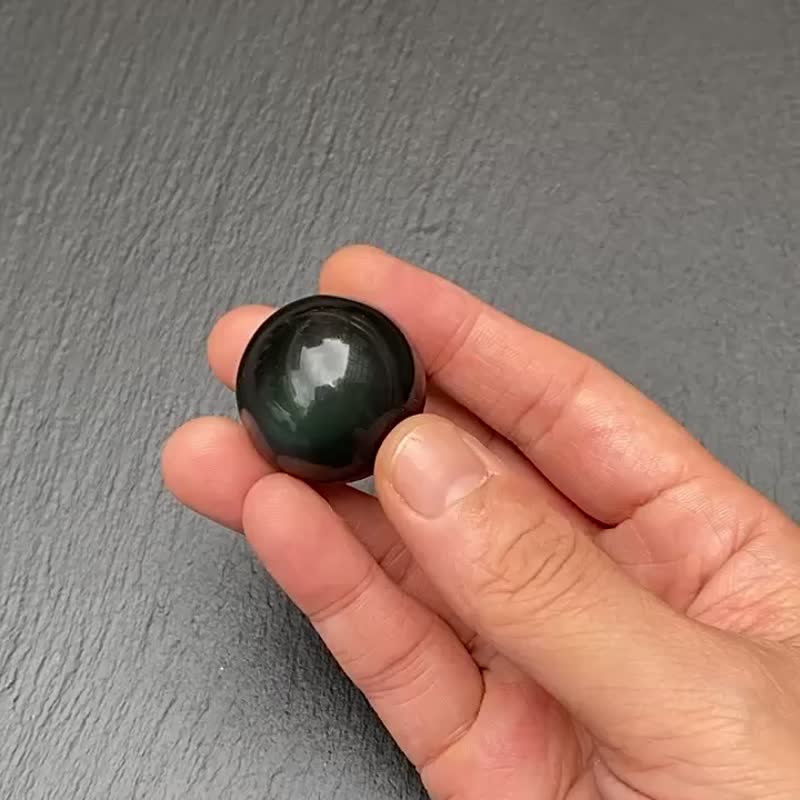 避邪保平安有球必应- 天然彩虹黑曜石球27~28mm x原木底座套组 - 摆饰 - 水晶 多色