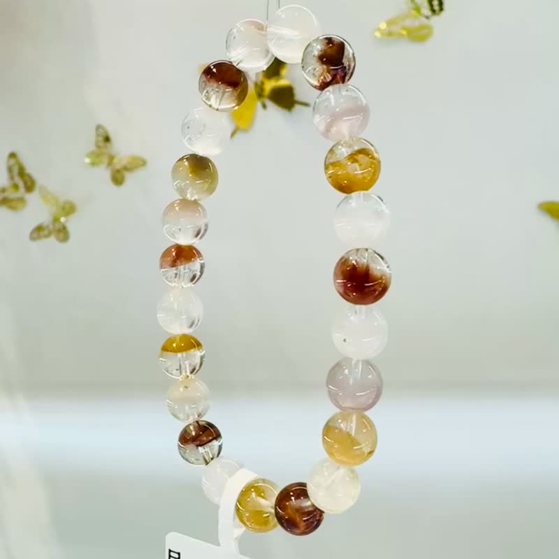小资本暖色木调玻璃体半盆彩兔毛水晶8mm17.04g消除自身负能量 - 手链/手环 - 水晶 多色