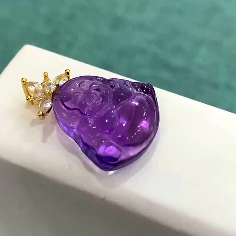 纯天然巴西紫水晶大肚佛吊坠 锁骨链 紫水晶招财辟邪 - 吊饰 - 水晶 