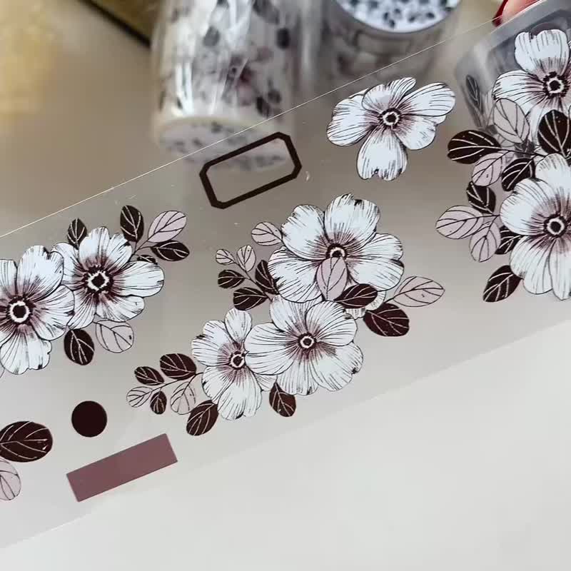 姜茶  复古花卉PET 和纸胶带 - 纸胶带 - 其他材质 咖啡色
