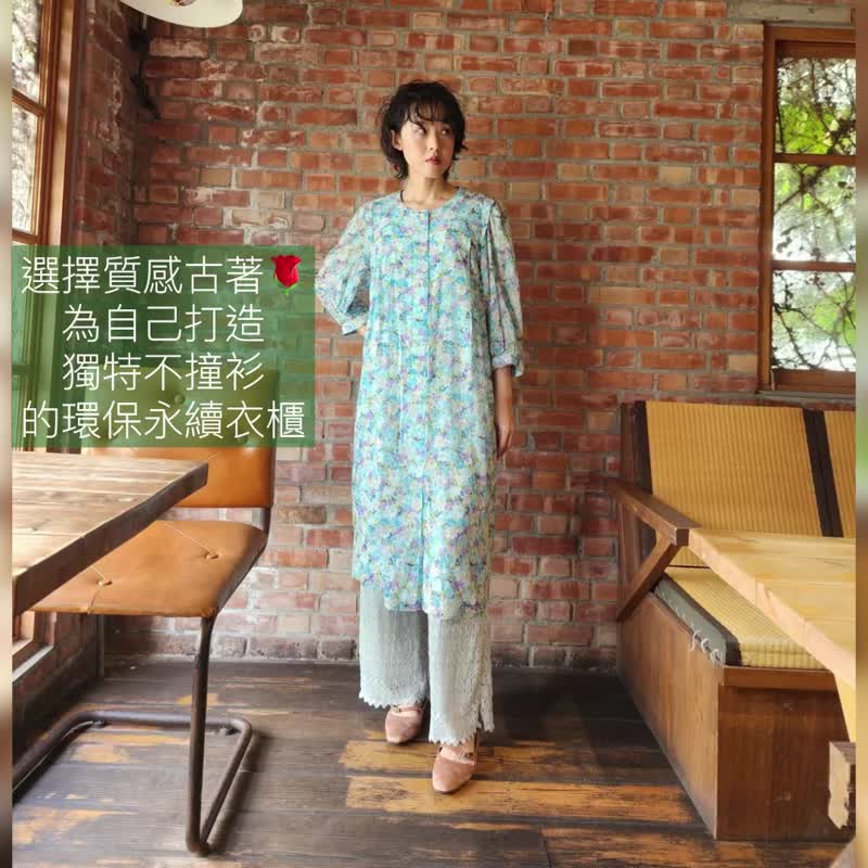 复古碎花长洋装【日本古董衣】永续是最奢华的精品 - 洋装/连衣裙 - 棉．麻 蓝色