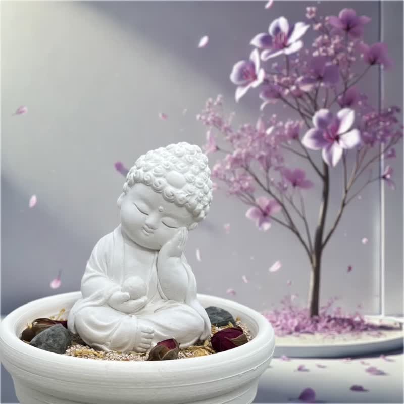 禅风设计 佛艺新美学 精油香氛扩香 净念吉祥小佛之静性 中盘套组 - 香薰/精油/线香 - 水泥 白色