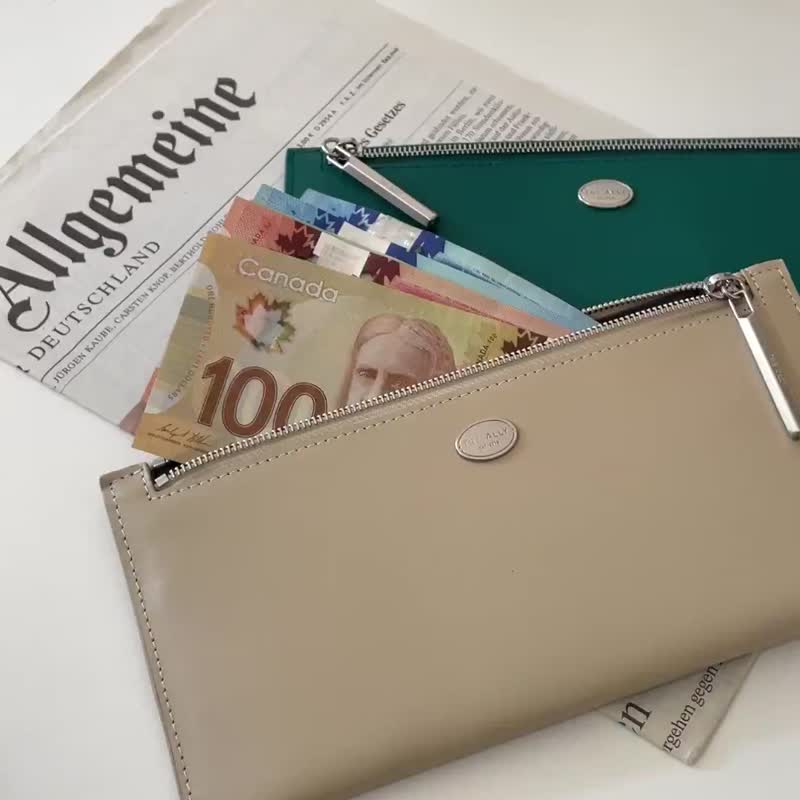 韩国The Ally | SALLY SLIM WALLET | 四色 | 钱包散纸 - 皮夹/钱包 - 真皮 卡其色