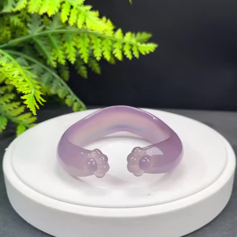 优质 马达加斯加紫玛瑙开口手镯 58MM 高冰透起刚 手雕猫爪皇冠款 - 手链/手环 - 半宝石 紫色