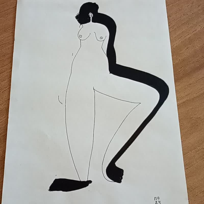 裸体。压克力画，表现主义，给他的好礼物，脱光，脱衣服 - 海报/装饰画/版画 - 纸 白色