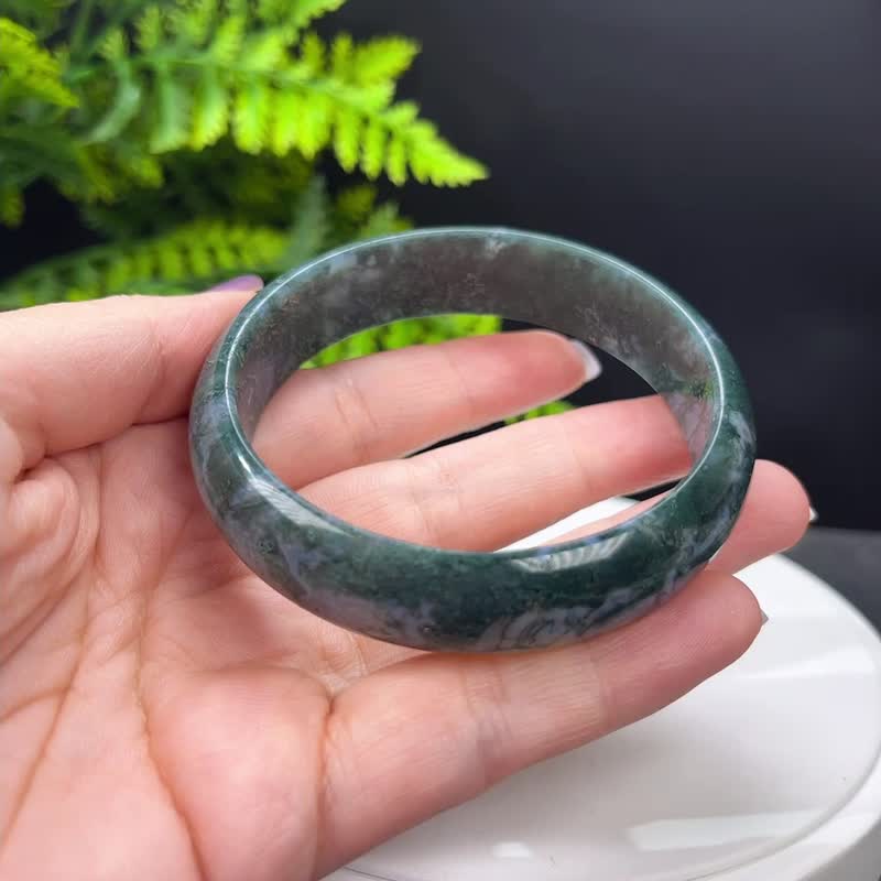 水草玛瑙手镯 62MM 冰润满草飘花苔藓玉髓手环 清新怡人 灵气满满 - 手链/手环 - 半宝石 绿色