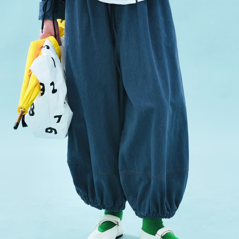 牛仔蓝水洗灯笼裤 / 裤子 - 女装长裤 - 棉．麻 蓝色