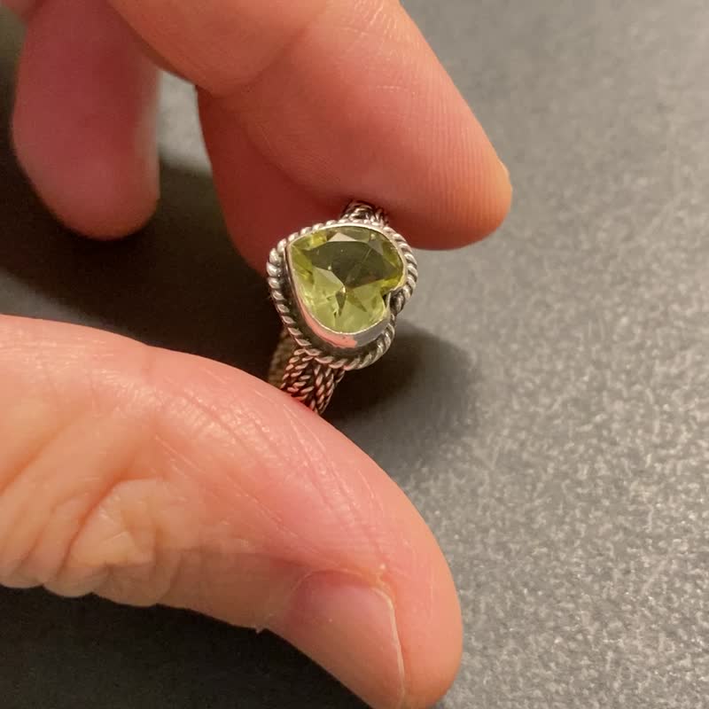 天然 柠檬水晶 戒指 编织 尼泊尔制 925纯银 手工制 - 戒指 - 水晶 