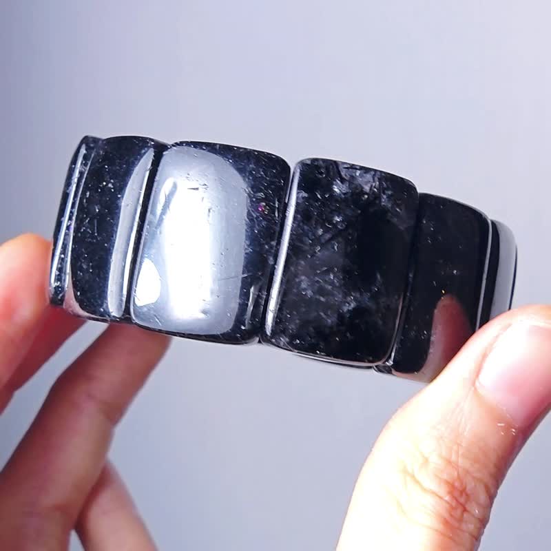 顶级黑发晶 净体满丝 排负能量 成功 招财 宽手排 单品 礼物 收藏 - 手链/手环 - 宝石 黑色