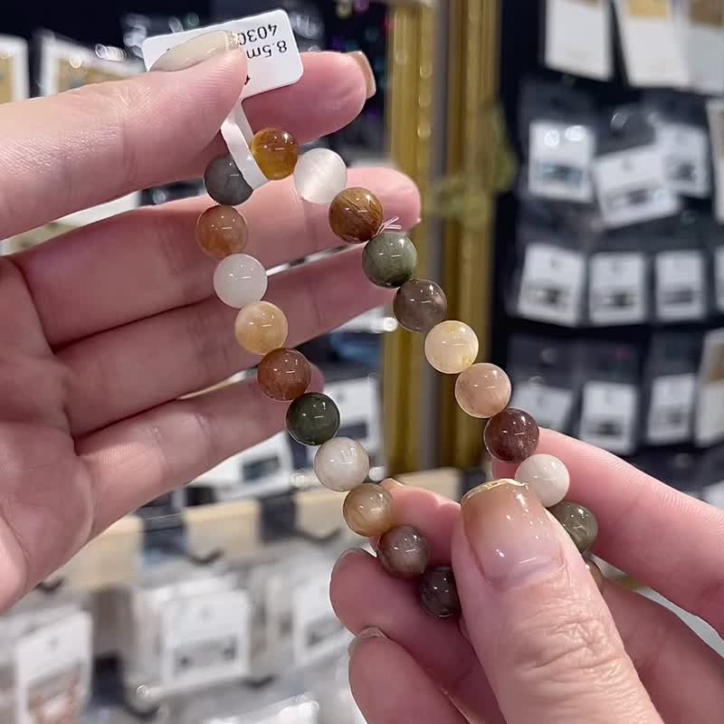 精品满毛猫眼彩串兔毛水晶8.5mm20.31g稀有灰兔净化磁场疗愈能量 - 手链/手环 - 水晶 多色