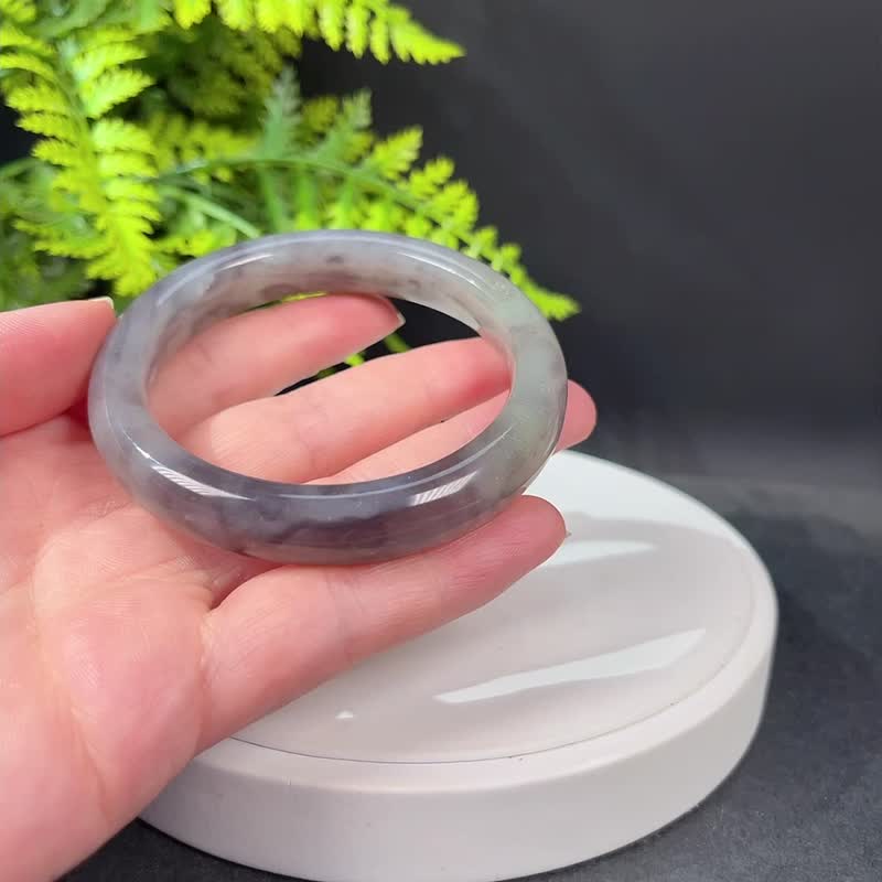 和田玉手镯59MM 老料渐变烟紫玉手环 附证书 油润细腻 厚实饱满 - 手链/手环 - 玉石 