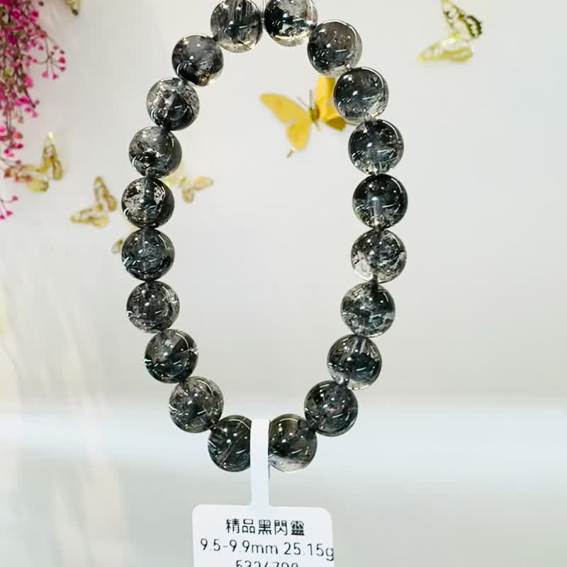 精品油墨晶透体黑武士黑闪灵9.5-9.9mm25.15g净化消负能量防噩梦 - 手链/手环 - 水晶 黑色