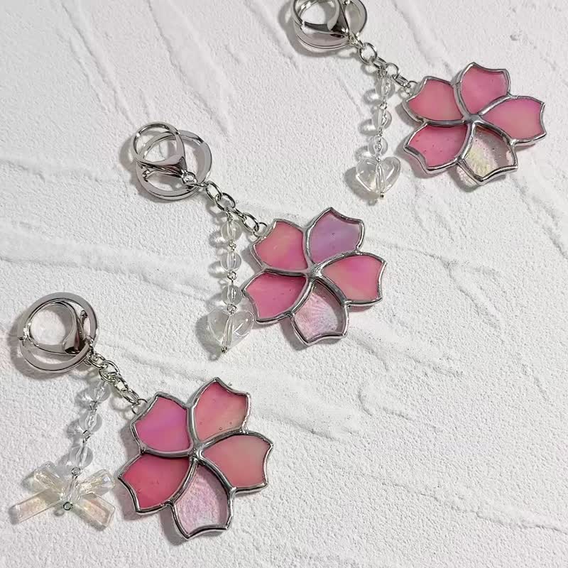 樱花钥匙圈、彩色玻璃钥匙圈、包包装饰、生日礼物 - 钥匙链/钥匙包 - 玻璃 绿色