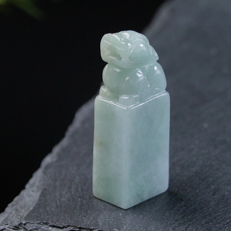【招财神兽】淡绿翡翠貔貅玉印章 | 天然缅甸玉翡翠A货 | 送礼 - 印章/印台 - 玉石 绿色