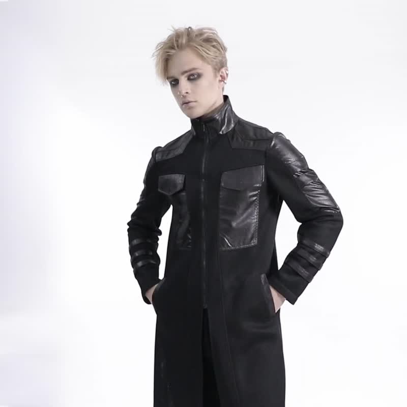 赛博庞克真理部委员几何长外套 - 男装外套 - 其他材质 黑色