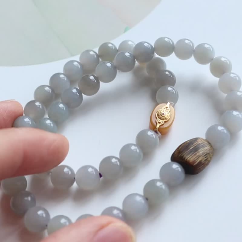 天然冰底烟紫料和田玉手链多圈 新中式文玩手链 生日礼物平安喜乐 - 手链/手环 - 玉石 