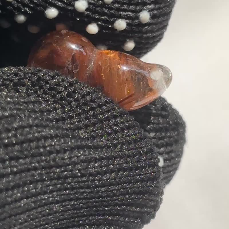 巴西金钛晶 板钛 透闪亮 金髪晶 葫芦吊坠 原石 水晶 摆设 - 项链 - 水晶 橘色