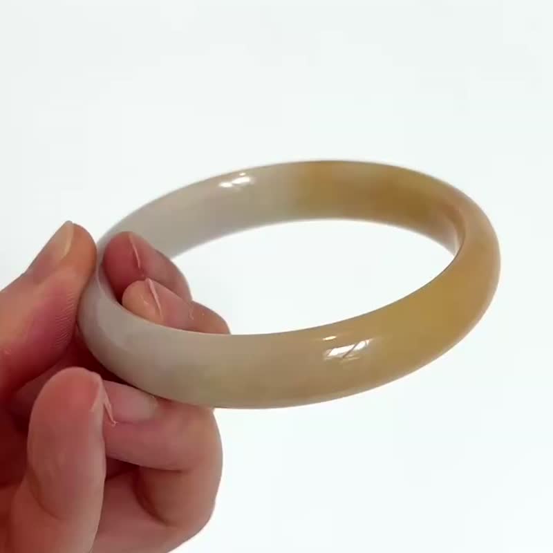 天然翡翠 缅甸 A玉 玉镯 • 鹅蛋黄翡翠福镯 - 手链/手环 - 石头 黄色