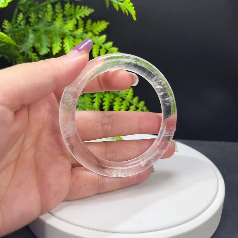白水晶手镯 57MM 冰透星光闪片 白色水晶手环 净化心灵 平衡能量 - 手链/手环 - 水晶 