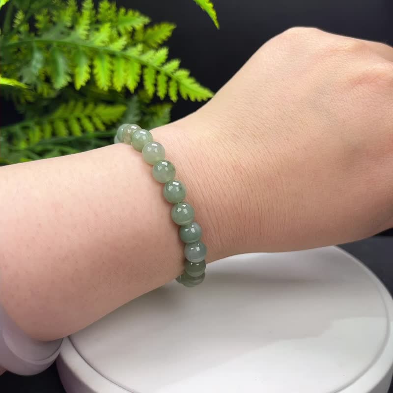 天然油青浅绿翡翠手串7.5mm缅甸翡翠A货玉石串珠珠子手链女附证书 - 手链/手环 - 玉石 绿色