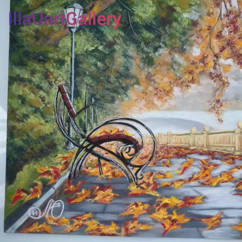 Fall Painting City Original Art Landscape Wall Art Autumn Soft Pastel Painting - 海报/装饰画/版画 - 其他材质 多色