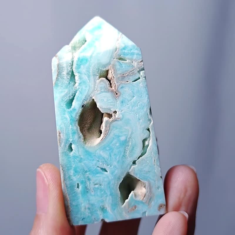 稀有异极矿 一柱擎天 中流砥柱 微晶洞 招财 富贵 晶柱 单品 礼物 - 摆饰 - 宝石 蓝色