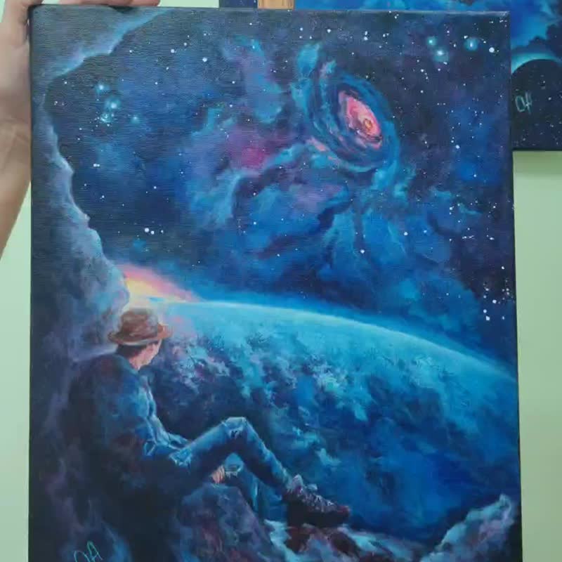 油画 独与宇宙。空间。银河系。幻想。超现实主义。 - 海报/装饰画/版画 - 棉．麻 蓝色
