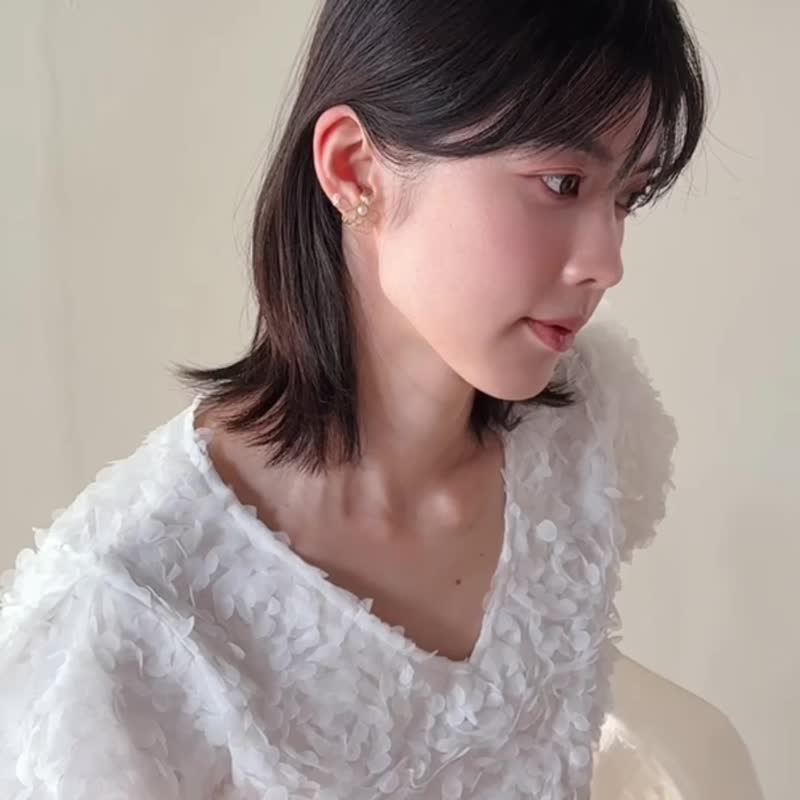 VERNL | 春息 - 透明 * 黄铜 珍珠 花朵 彩色 树脂 戒指 耳骨夹 - 耳环/耳夹 - 珍珠 透明