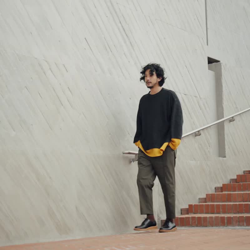 畦织配色针织上衣 - 男装针织衫/毛衣 - 羊毛 灰色