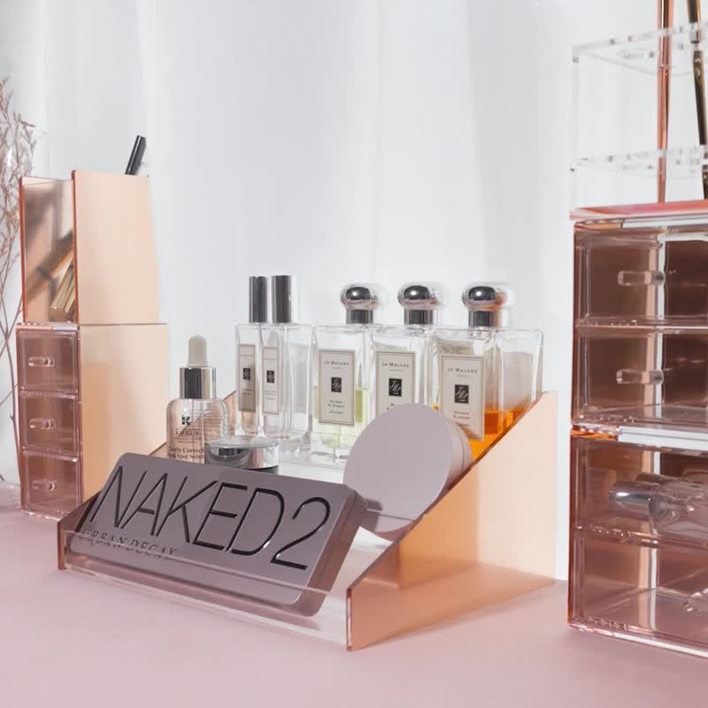 圣诞礼物 玫瑰金/收纳六件组(笔筒+刷具架+抽屉组+香水架) - 收纳用品 - 压克力 金色