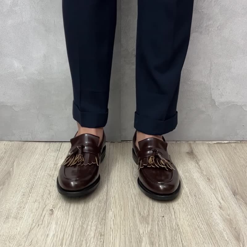 固特异手工卷边流苏乐福鞋 Goodyear Welt Prince Tassel Loafer - 男款靴子 - 真皮 黑色
