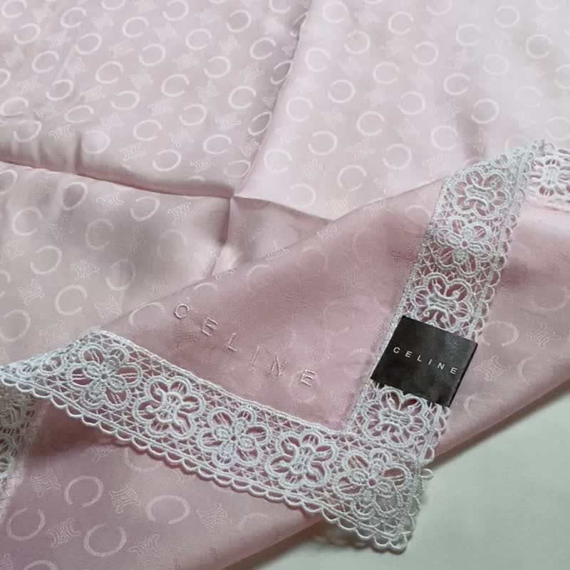 复古 CELINE 粉色 C Macadam Monogram 大尺寸纯棉蕾丝边手帕 - 手帕/方巾 - 棉．麻 粉红色