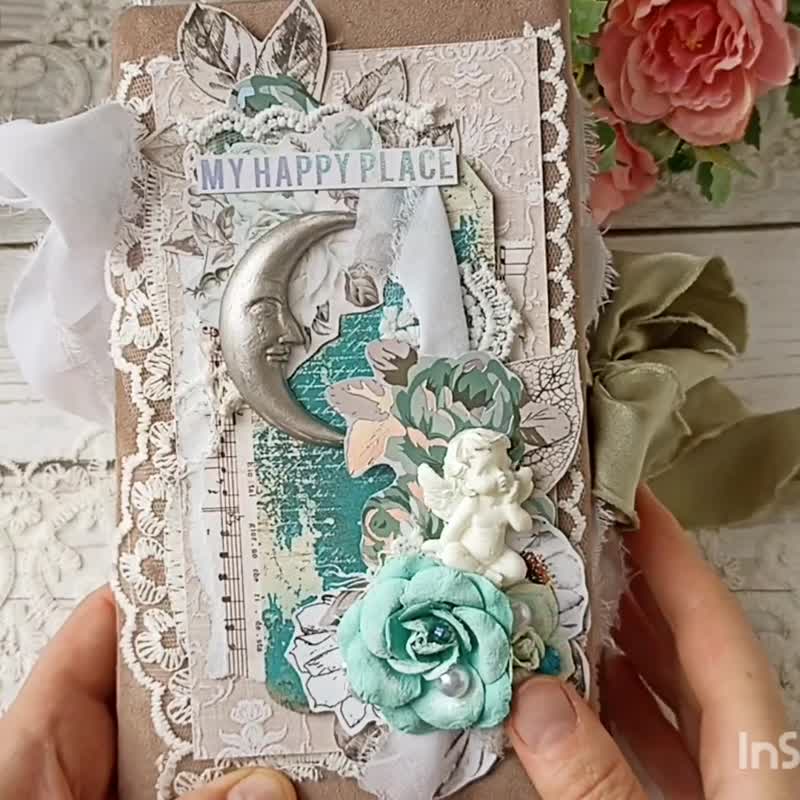 蕾丝天使日记本乳制品出售 复古花园杂物日记本 大号完整版 - 笔记本/手帐 - 纸 绿色