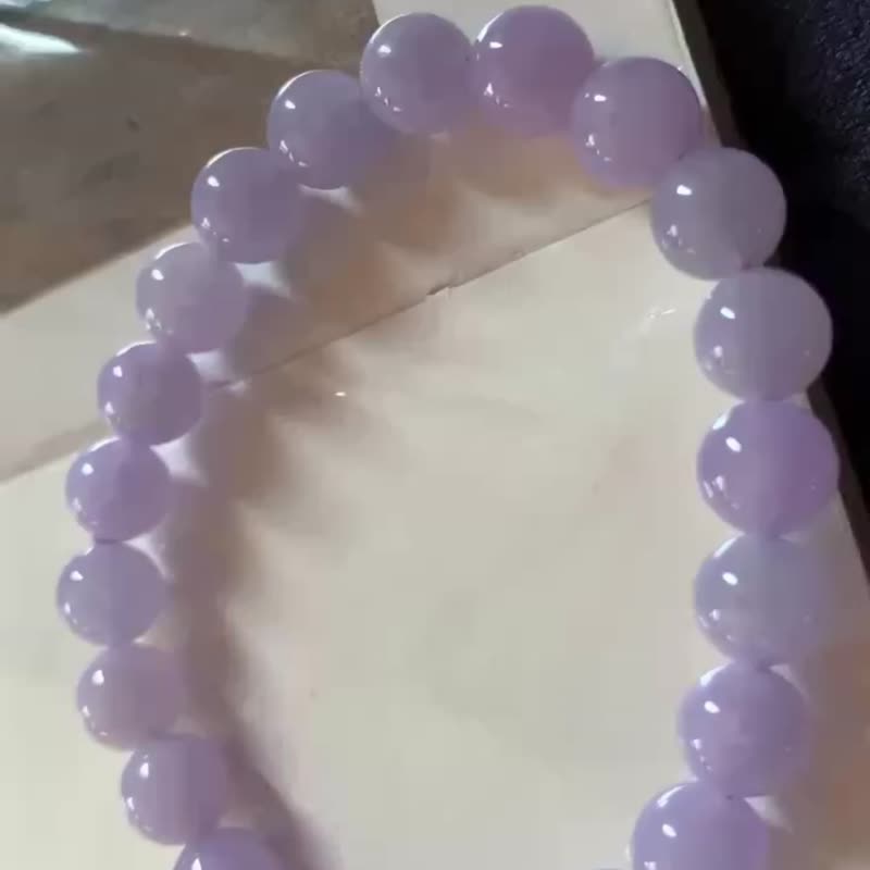 冰种翡翠天然翡翠A玉玉珠玉链手链 • 糯冰种紫罗兰翡翠手串 - 手链/手环 - 玉石 紫色