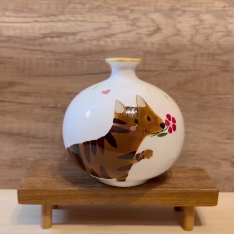 A Lu 萌狗Lu Lu 圆滚滚陶花瓶/礼物 原创手作手绘 仅此一件 - 花瓶/陶器 - 陶 多色