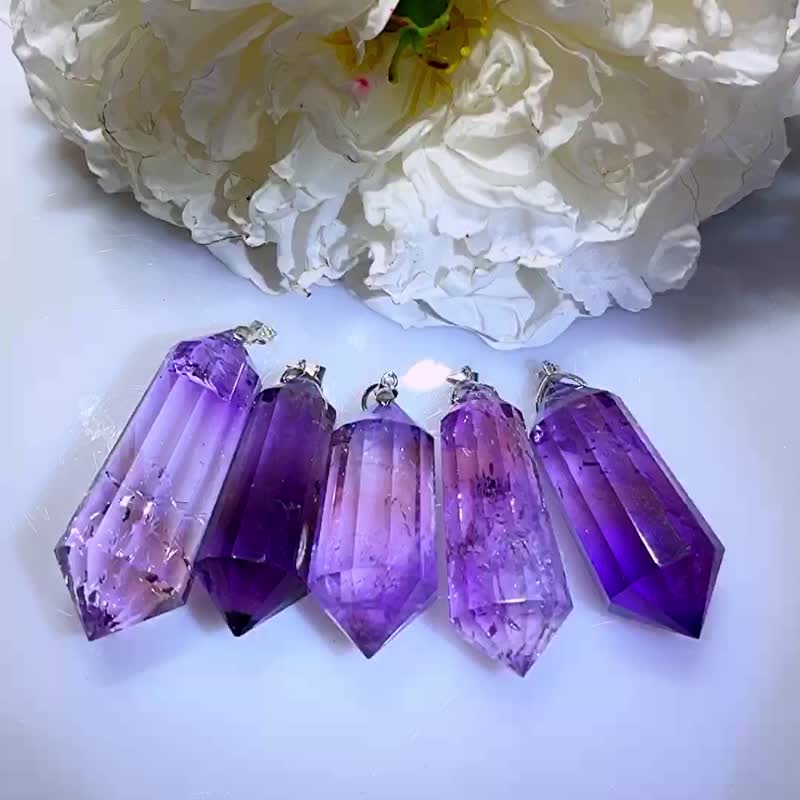 天然紫水晶/VOGEL沃格尔双尖灵摆 水晶项链 能量疗愈 紫晶 吊坠 - 项链 - 水晶 紫色