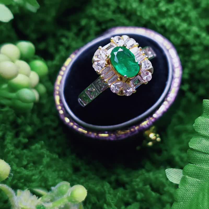 财富•智慧•爱情•疗伤|沃顿绿祖母绿0.8ct|纯银中性豪镶款戒指 - 戒指 - 宝石 