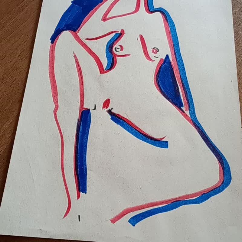 抬起膝盖裸体女人未经审查的裸体脱衣女孩的色情图画 - 海报/装饰画/版画 - 纸 白色