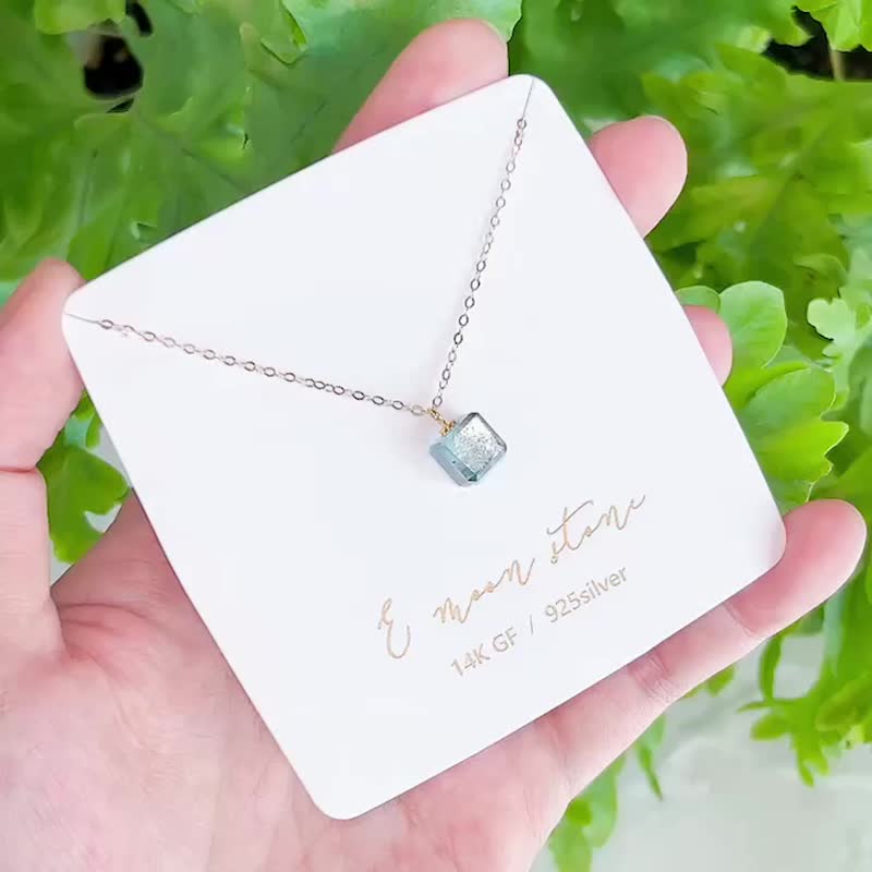 蓝色闪片金属光 天然海蓝宝石 迷你方糖项链 - 项链 - 水晶 蓝色