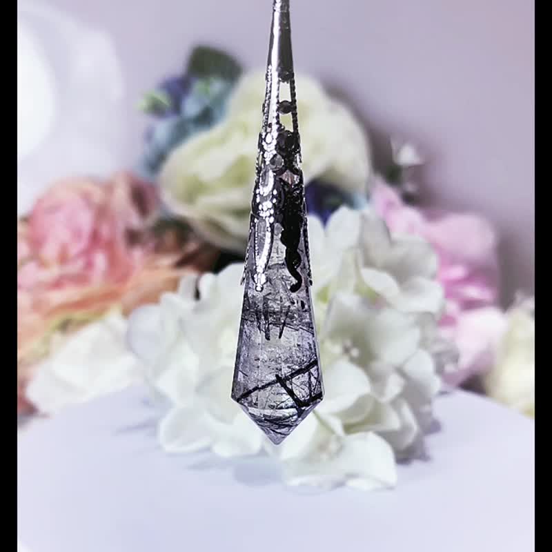 NO.28稀有彩虹光黑发晶 项链超强能量 灵摆 项链 吊坠 彩虹水晶 - 项链 - 水晶 黑色