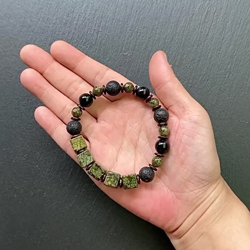 避邪挡煞 补充能量-药王石立方x火山岩x沙弗莱x黑曜石x椰壳手链 - 手链/手环 - 水晶 多色