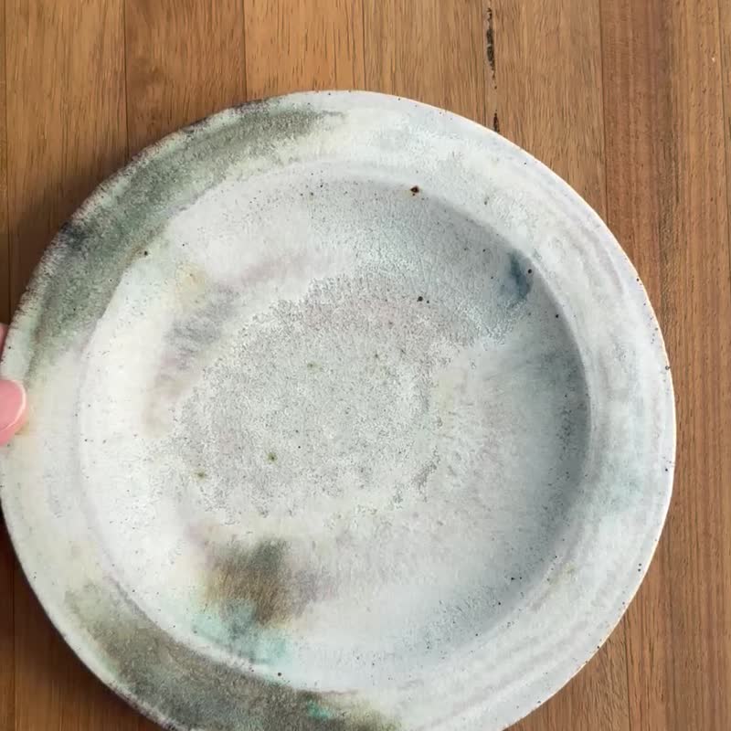 流动灰釉圆盘 - 盘子/餐盘/盘架 - 陶 白色