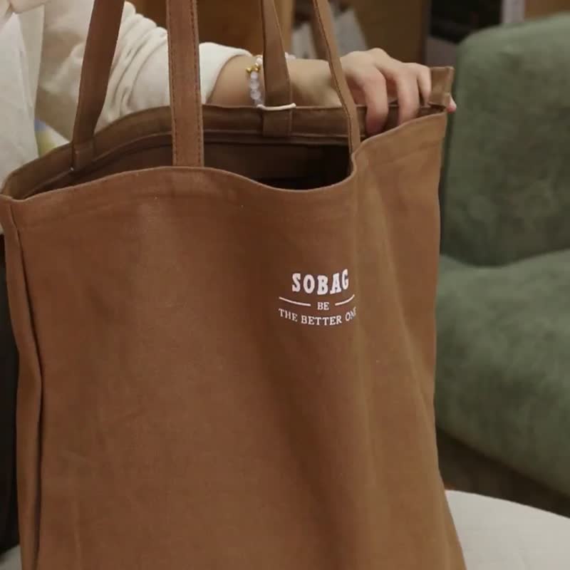 sobag四色大容量洗水帆布包女 复古慵懒风单肩包 ins帆布袋购物袋 - 侧背包/斜挎包 - 棉 卡其色