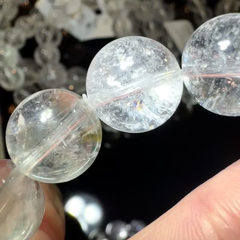 天然闪耀列姆利亚水晶9-15mm高频能量帮助纾解压力焦虑忧郁防护网 - 手链/手环 - 水晶 白色