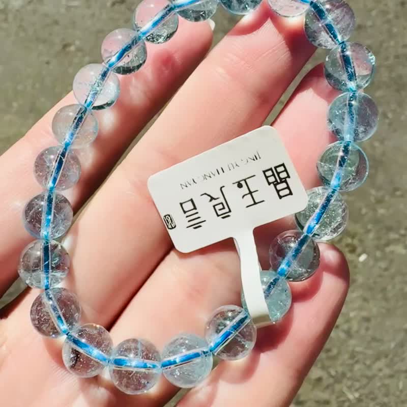 天空蓝托帕石水晶8.5mm26.21g消除悲伤增加自信快乐吸引财富 - 手链/手环 - 水晶 蓝色