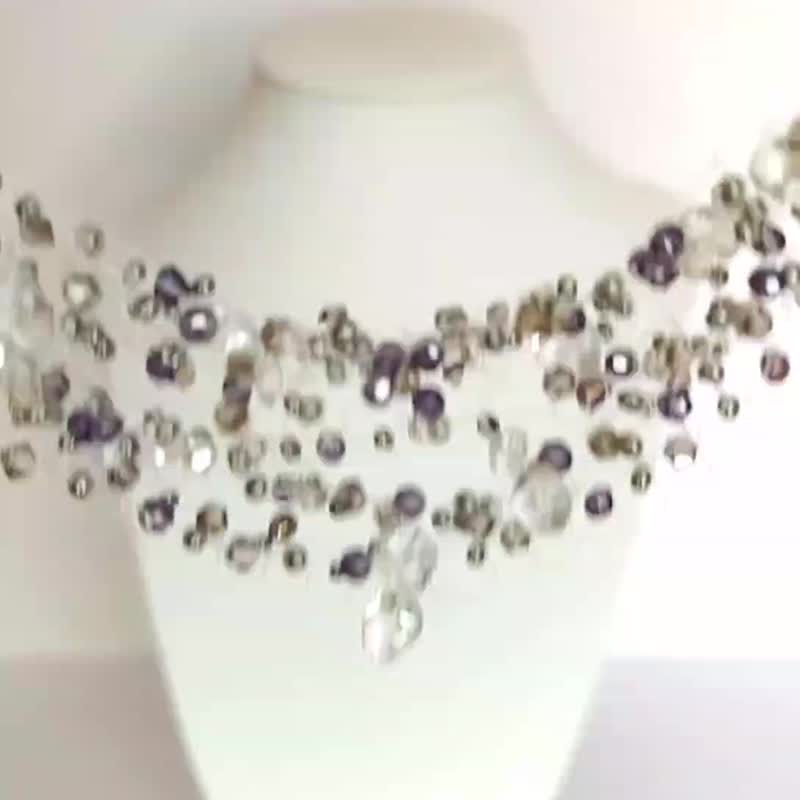 天然水晶与钻石珠宝项链 女仕晚宴颈链 - 项链 - 半宝石 多色